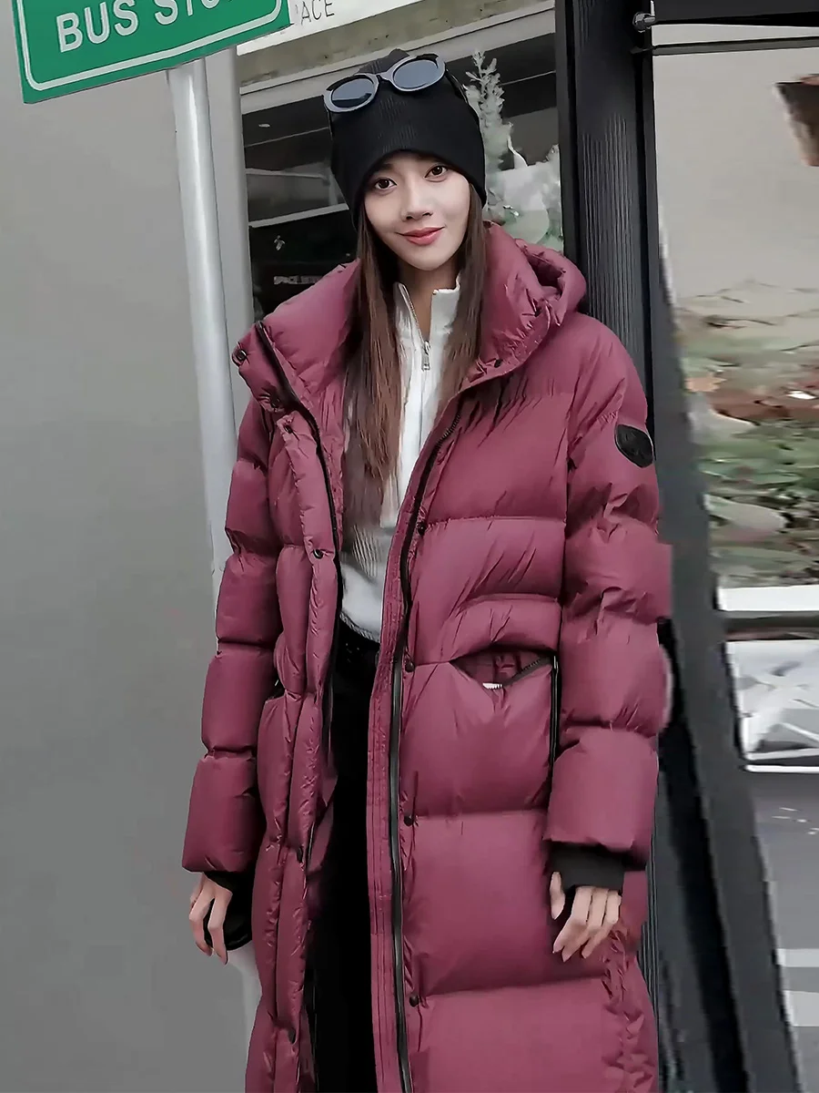 Ultra-Thi Warm down Jaet Women's Winter Coat Long Hooded Stand-Collar Knee-Length Outerwear for Extreme Cold Weather