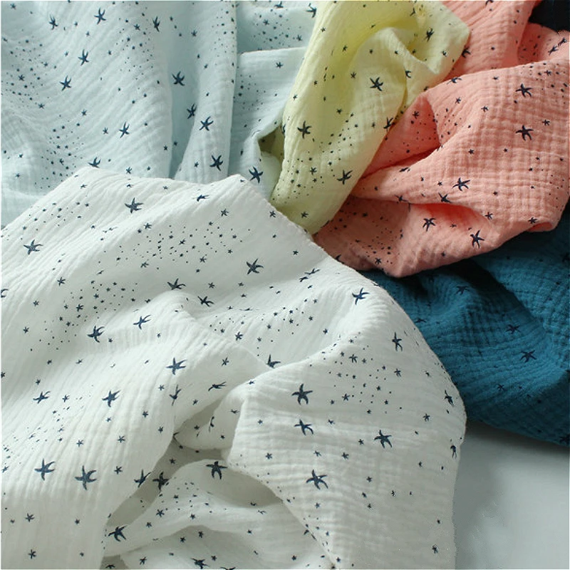 135cm X50cm High Quality Soft Thin Double Crepe star Texture Cotton Fabric, Make Shirt, Dress, Underwear, Cloth 160g/m