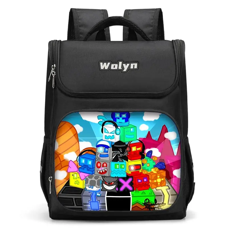 Angry Geometry Dash Large Child Backpack Boy Girls School Bag For Men Women Traveling Backpack Durable and Multi Compartmen