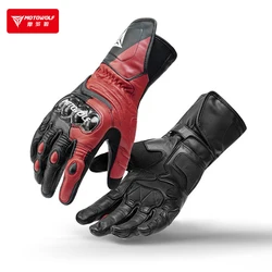 Motorcycle Gloves Leather Long Riding Gloves Motorbike Touch Operation Carbon Fiber Protection Reflective Windproof Wearable