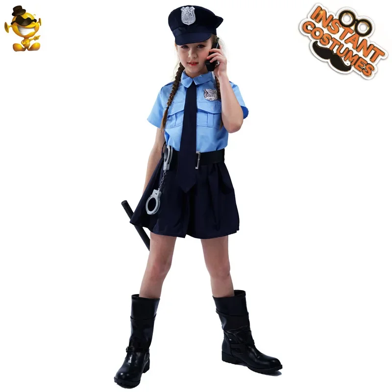 Halloween Costume Children's Police Costume Cosplay Girls Pops Uniforms Girls Slim Fit Cops Uniforms