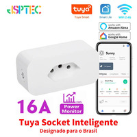 Tuya 16A Brazil Standard WiFi Smart Plug with Power Monitor Smart Life APP Smart Socket Voice Work for Google Home Alexa