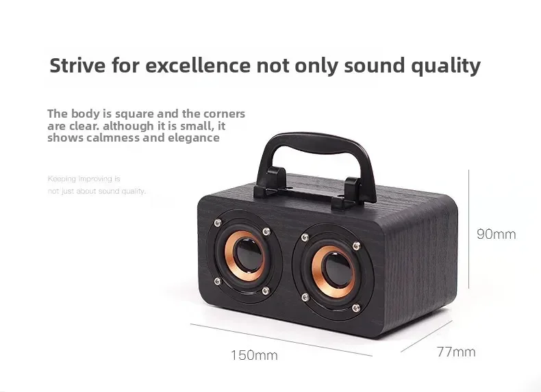 مكبر صوت بلوتوث خشبي محمول خارجي، صوت ريترو لاسلكي، مدفع فولاذي صغير هدية صندوق تشغيل الموسيقى المدمج AE Stock