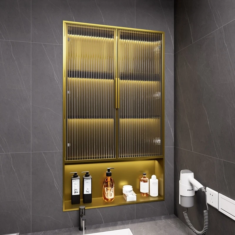 

Toilet Alcove Bathroom Storage Cabinet Recessed Glass with Door Steel Cabinet Storage Rack