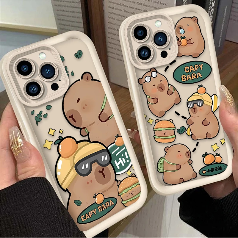 Leuke Cartoon Capibara Telefoonhoesje Voor iPhone 16 16E 15 14 13 12 11 Pro Max X XS XS Max XR SE 2020 SE4 7 8 Schokbestendige achterkant