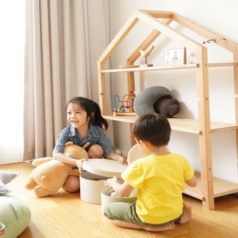 Wooden Adjustable Three-layer Storage Shelf Kids Bookcase