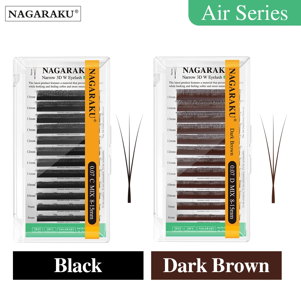 NAGARAKU V-Form Schmale 3D W Wimpernverlängerung Natürlich Weich Kleiner Fächer Flauschiger Look Mesh Volumen Vorgefertigte Wimpern Dunkelbraun – Detail 1