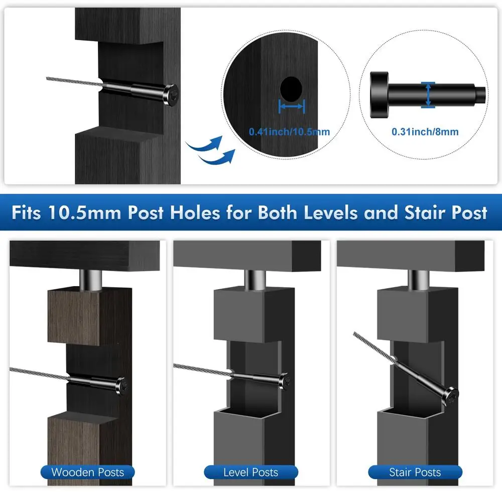 Invisible Cable Railing Kit 20Pack T316 Marine Grade PVD Technology Swage Tensioner 1/8" Hidden Terminal Easy Installation