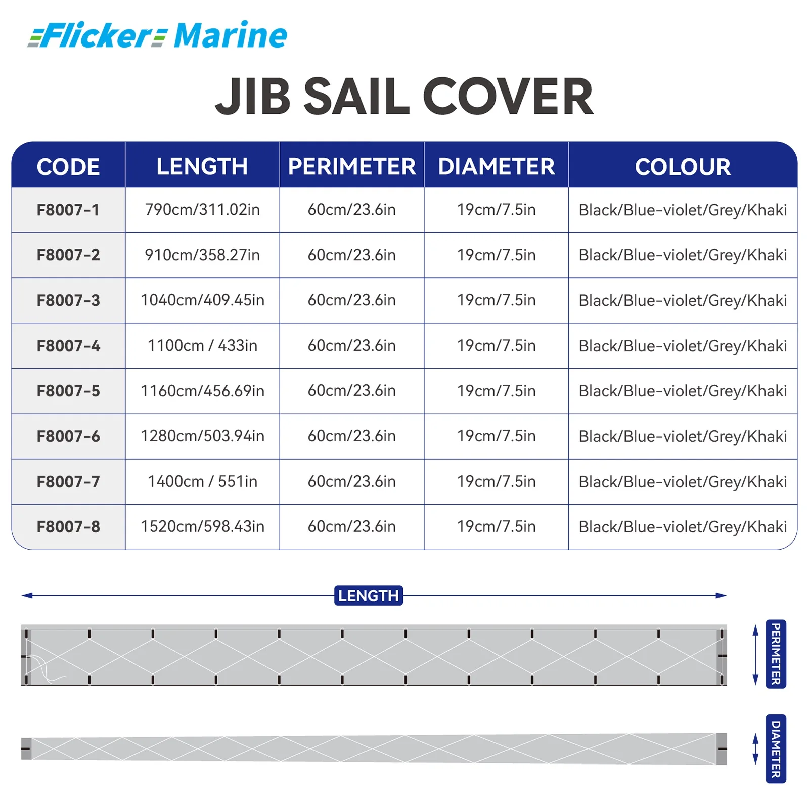 flicker Marine Jib Sail Cover Waterproof UV Protection Anti-Chafe Sail Cover Heavy Duty Reinforced Sail Protector Multiple Sizes