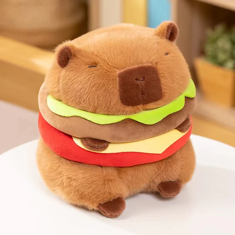 Hamburg Capybara Plush Toys Lovely Capybara With Hamburg Bag Cartoon Animal Stuffed Doll Holiday Gift Home Decor Plush Pillow