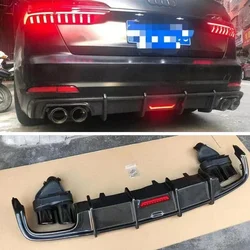 For Audi A6 C8 Normal Version 2019 2020 2021 2022 Real Carbon Fiber Rear Diffuser Bumper Lip Spoiler Exhaust Body Kit