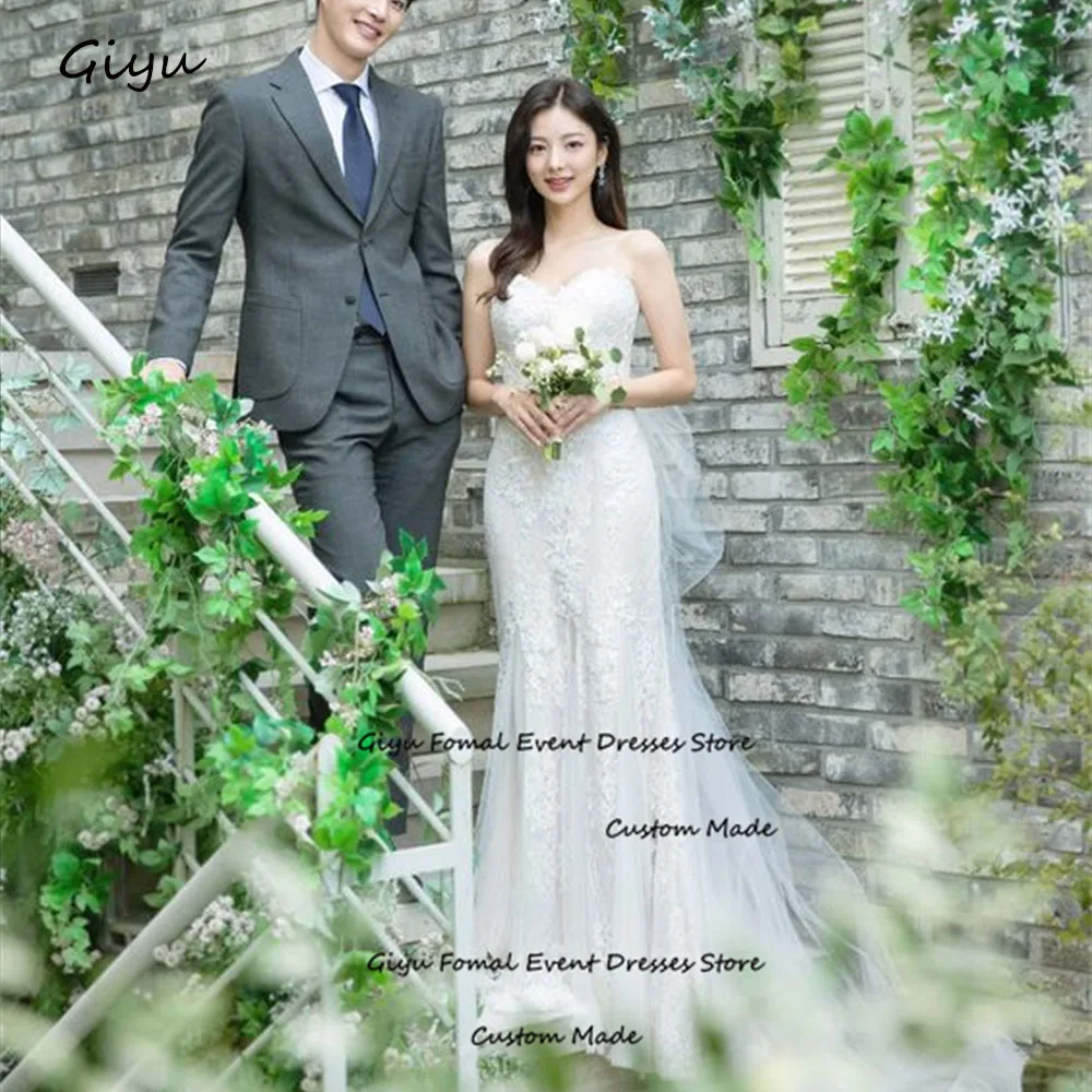 Giyu Fairy Full Lace Followers Korea Wedding Dress Photoshoot Sweetheart Collar Floor-length 웨딩드레스 Vestidos Novias Boda