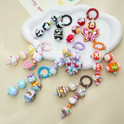 Kawaii Doll Beads Key Chain Ice Cream Painting Cartoon Pattern Cell Phone Chain Colorful Ballpoint Hand-painted Pendants