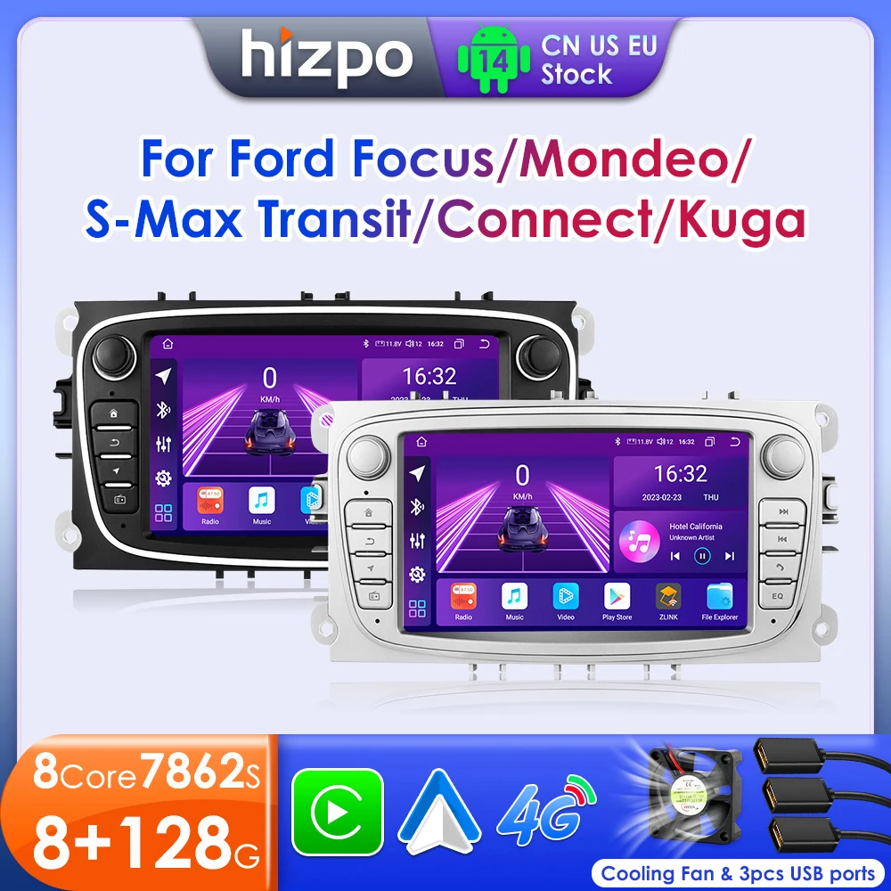 Hizpo 7 Zoll Android 13 Autoradio für Ford Focus S-Max Mondeo Galaxy C-Max Kuga Multimedia Navigation GPS Audio 2din Autoradio
