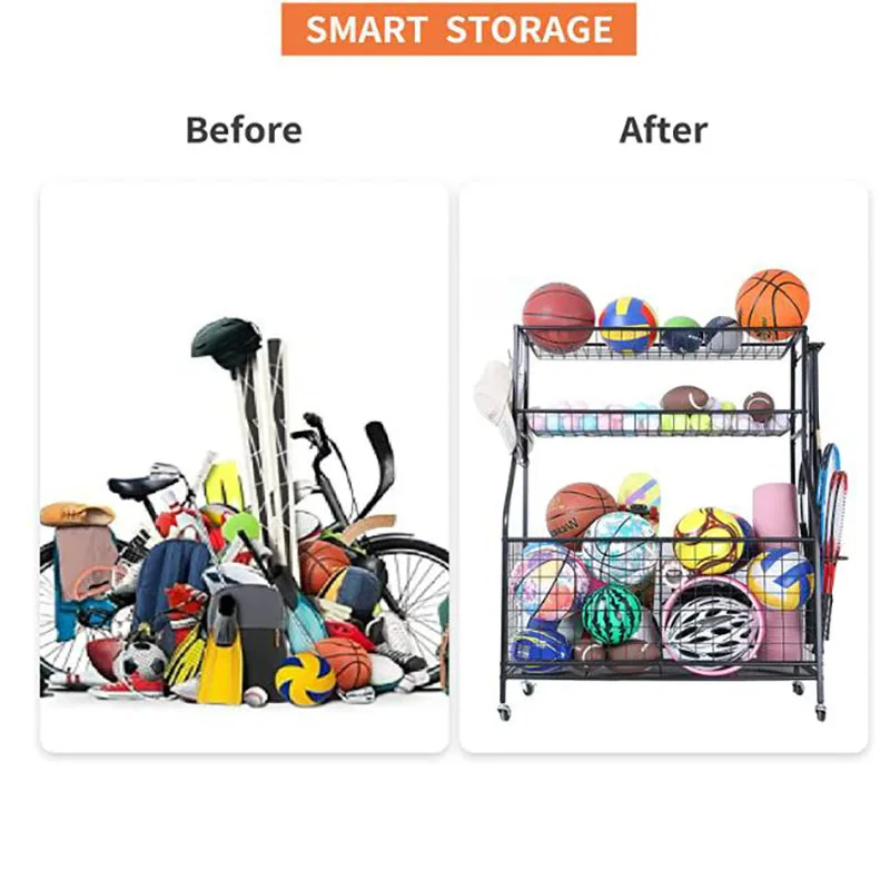 Heavy Duty Black Metal Sports Ball Equipment Storage Cage Basketball Football Storage Ball Sports Rack