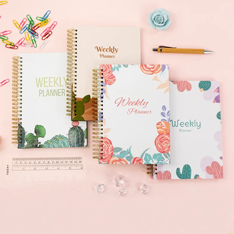 

1Pcs A5 Flower Cactus Cover Weekly Plan Notebook 54 Sheets For Daily Schedule To-do List Travel Habits Office School Supplies