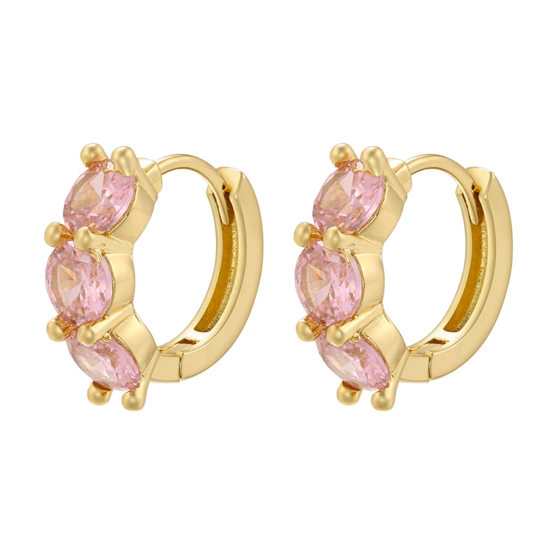 ZHUKOU Ocean Blue small hoop earrings pink stone women mini hoop earrings cute summer fashion ladies earrings wholesale VE809