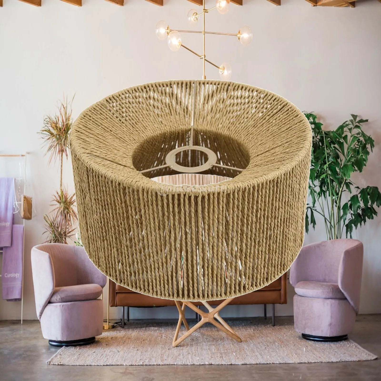 Lightweight Cylinder Rope Lampshade for Night Lamp Standing Fixture Warm Glow Meditation Room