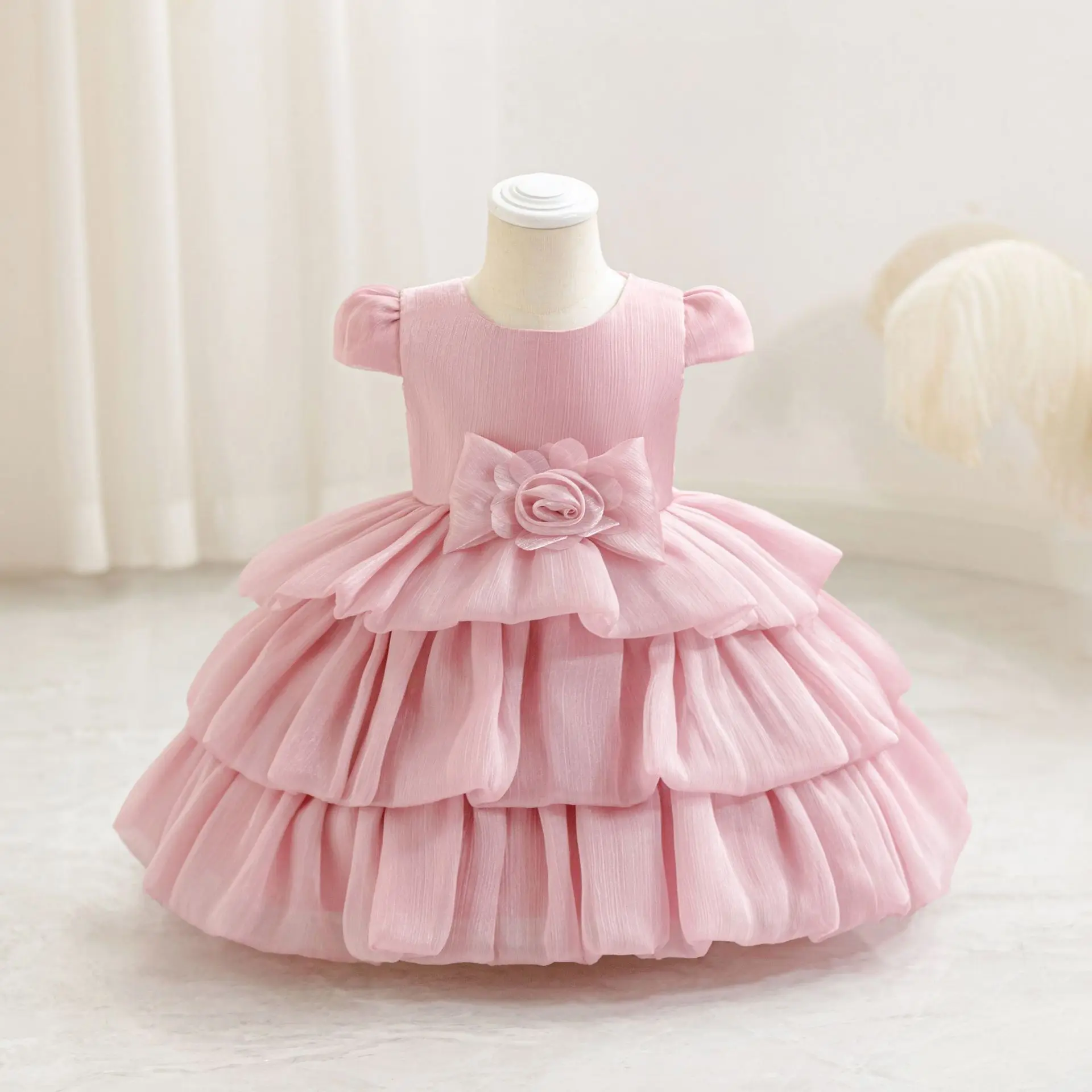 Hetiso Pageant Girls Fashion Ball Gown Fancy Layered Cute Bowknot Girl Dresses Flower Baby Princess Party Dress 1-5 Years
