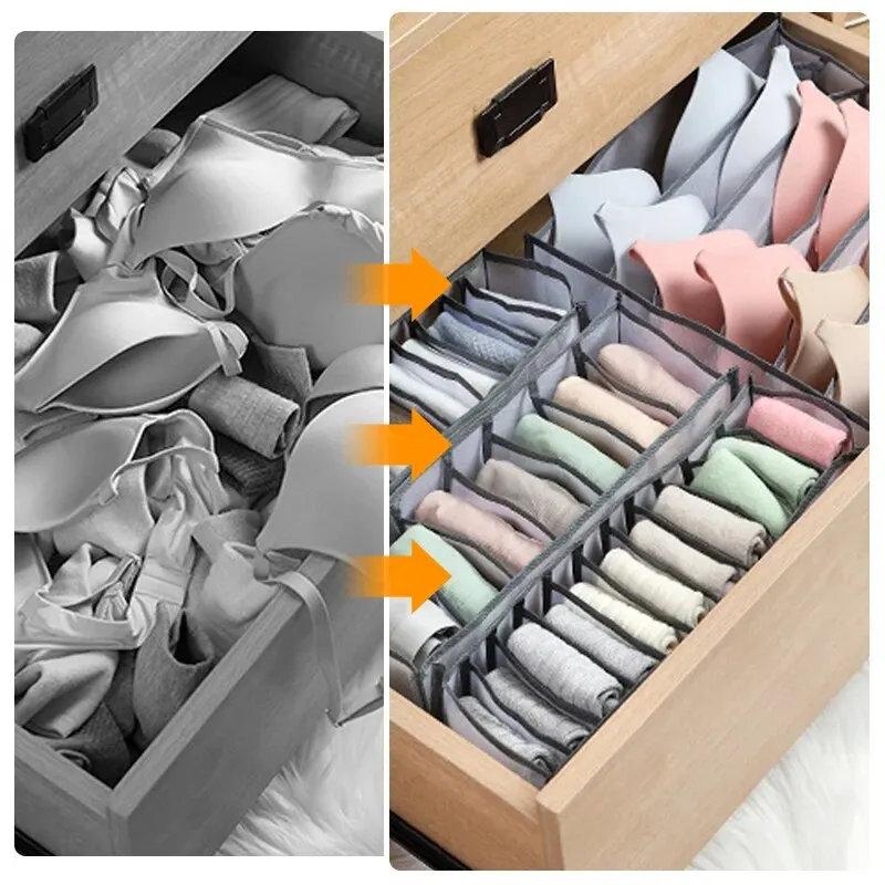 6/7/11 Foldable Underwear Underwear Socks Organizer With Dividers Clothes Storage Box Breathable Mesh Bag For Wardrobe