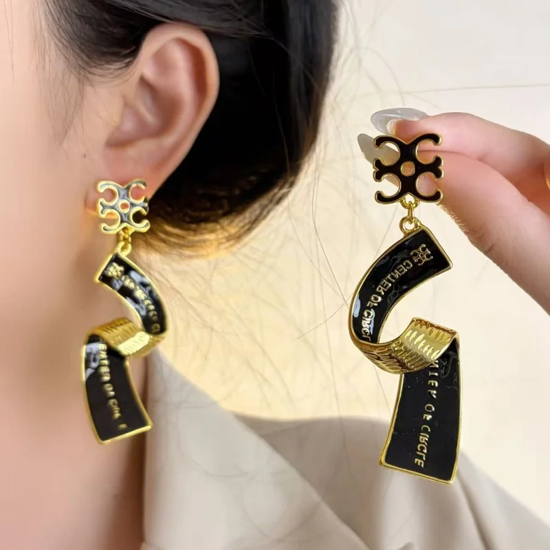 

Elegant European Style Metal Earrings for Women with 3D Sash Letter Enamel Dangle Suitable for Daily Wear And Parties
