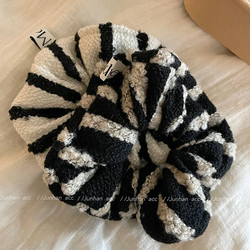 Homemade Black and White Striped Large Intestine Hair Ring Korean Fabric Knitted Hair Accessories All-Matching Hair Rope