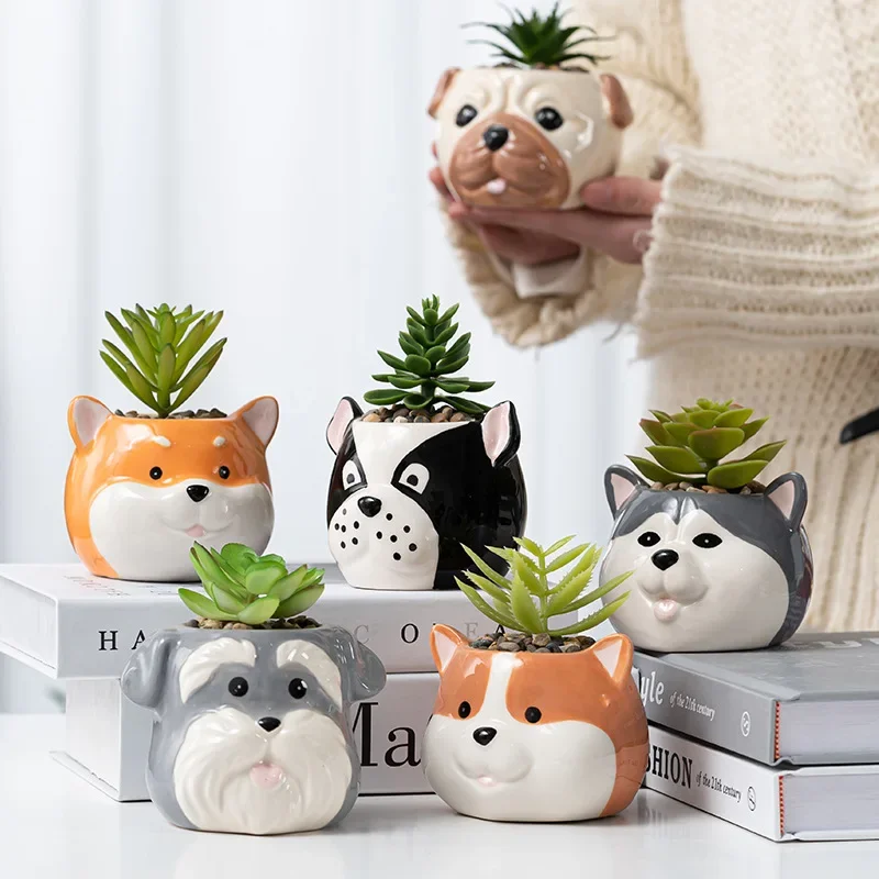 Cartoon Dog Porcelain Planter Plant Potted Plant Cute Animal Dog Tabletop Planter Modern Art Vase