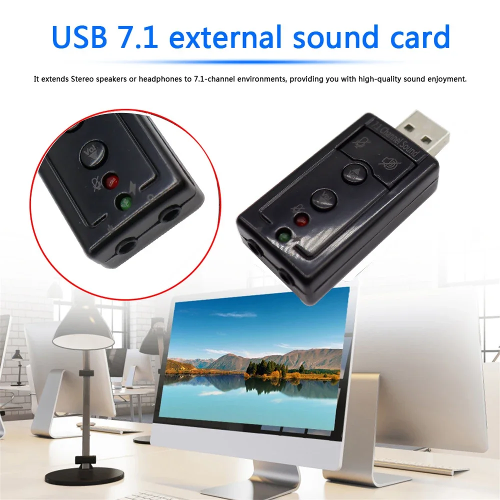 External 7.1 Channel USB Stereo Audio 3D Sound Card Adapter Microphone Headset Jack for Laptop PC
