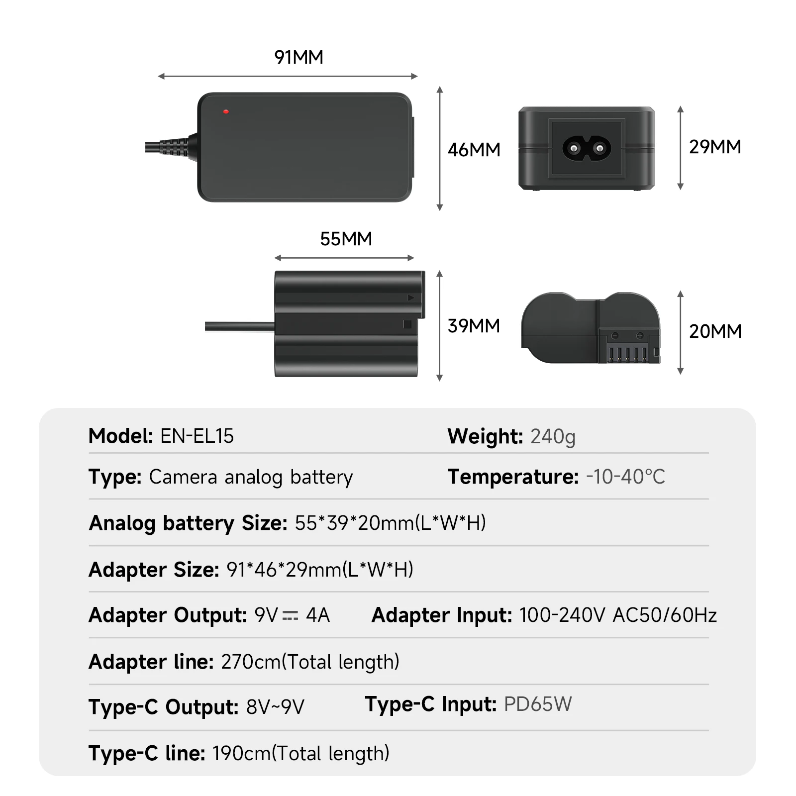 EN-EL15 EN EL15A Dummy Battery EH-5 EP-5B EP 5B DC Coupler AC Power Adapter USB-C PD Cable for Nikon D700 D750 D500 D600 D610