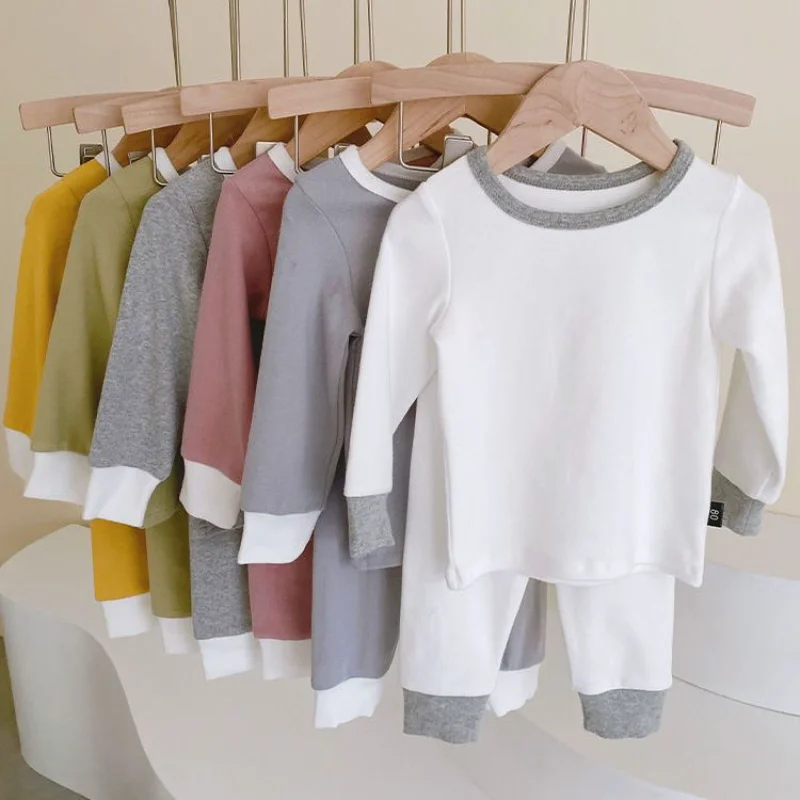 

Baby's Autumn Clothes and Trousers Suit Children's Warm Underwear Baby's High Waist Belly Care Suit Children's Home Suit