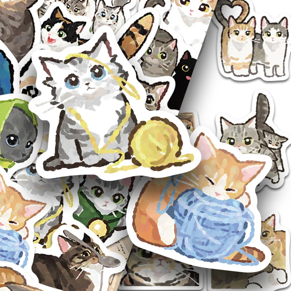 10/30/77pcs Cute Cartoon Watercolor Cat Animal Stickers Decals DIY Suitcase Motorcycle Phone Car Waterproof Kawaii Sticker Decor