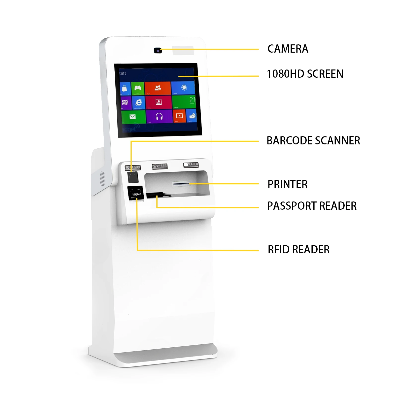 Smart 27inch All-in-One Hotel Kiosk With NFC Payment Thermal Printer And Passport Scanner