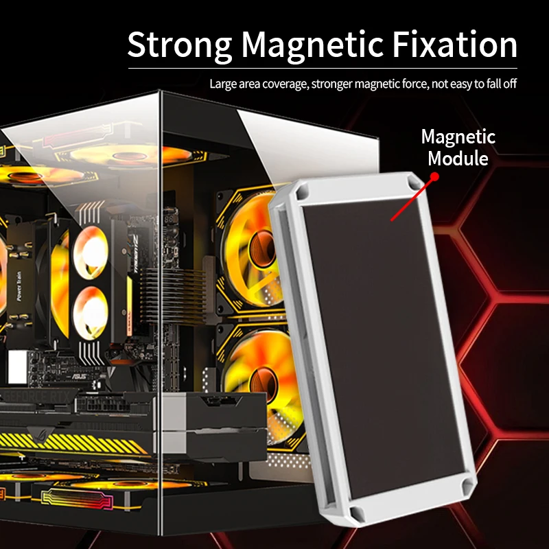 파워 트레인 PC 쿨러 선풍기 허브 스플리터 케이스, 선풍기 라이트 동기 하단 자석 디자인 리모컨, 5V 3 핀 ARGB 및 4 핀 PWM