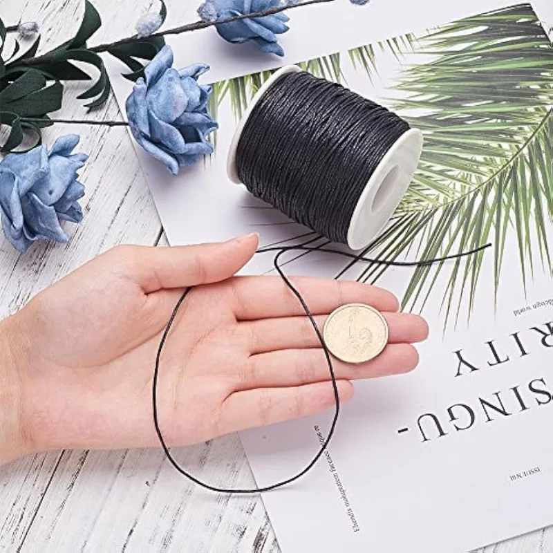 100 Yards 1mm Waxed Cotton Cord, Black Beading Thread