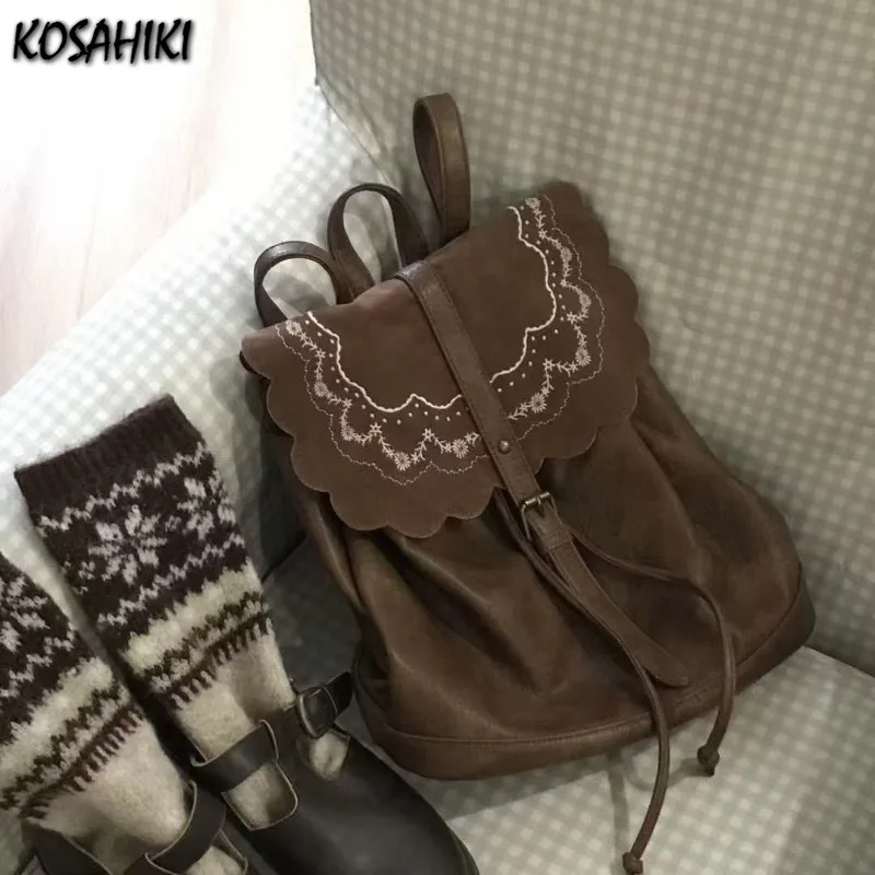 

Vintage Mini Y2k Aesthetic Embroidery Backpack Women Preppy Kawaii Fashion All Match Handbags Korean Streetwear Casual Backpacks