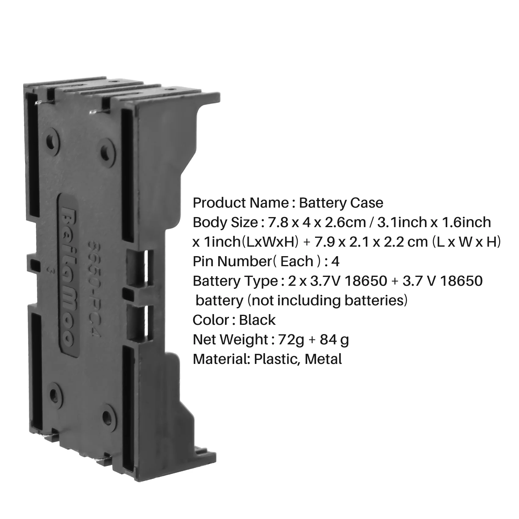 HHTL 5 قطع من البلاستيك الأسود 2 × 3.7 فولت 18650 بطاريات 4 دبوس حامل البطارية