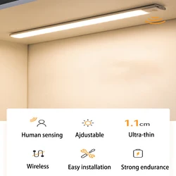 Ultra-thin PIR Motion Sensor LED Cabinet Light Wireless Portable USB Rechargeable Induction Lamp Room Aisle Detector Night Light