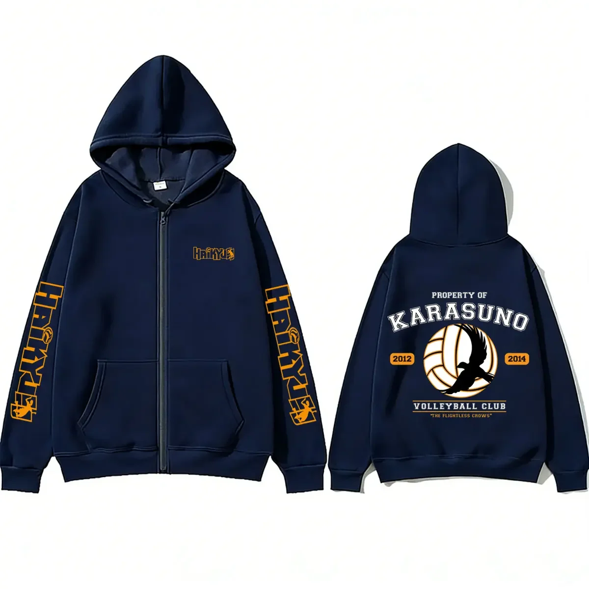 Customization Anime Haikyuu PROPERTY OF KARASUNO VOLLEYBALL CLUB Merch Zipper Hoodie Men Women Cosplay Harajuku Oversized Zip Up