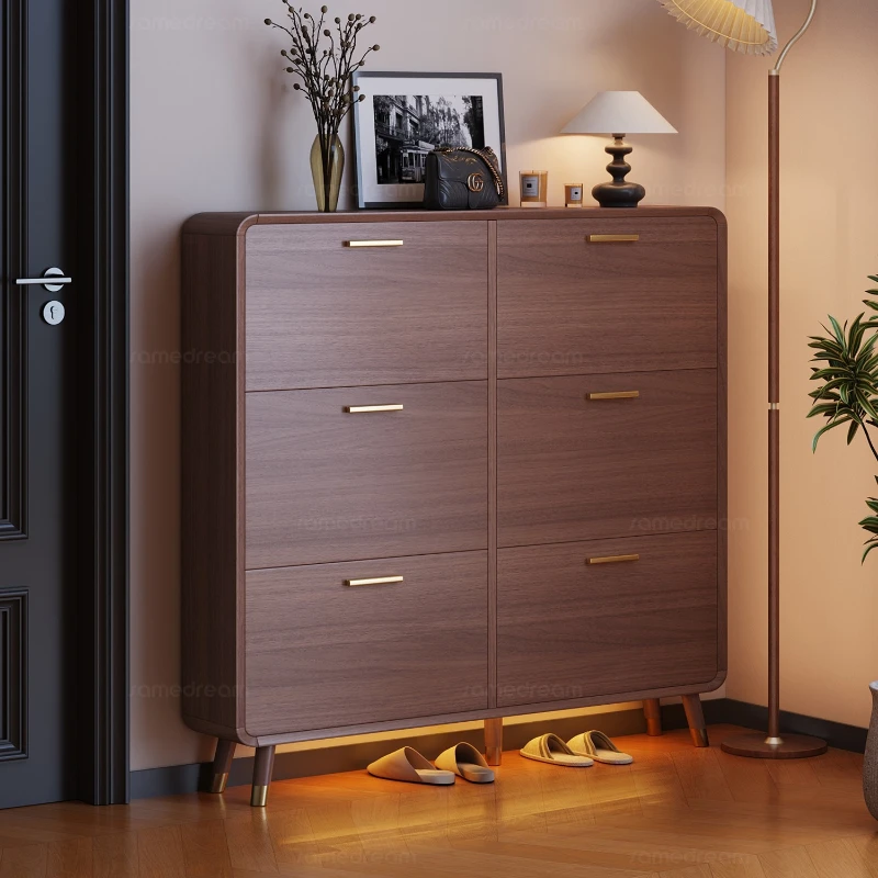 

ultra-thin tipping bucket shoe cabinet household entrance indoor entrance storage cabinet integrated against the wall