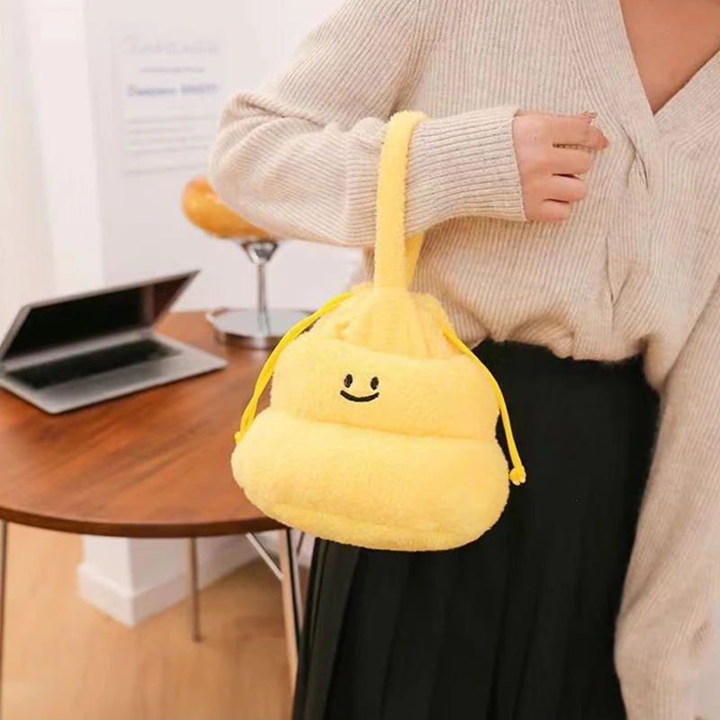 Cartoon Cute Handheld Poop Plush Drawstring Bag Cute Wacky Girl Gift Handbag Crossbody Plush Toy Bag Birthday Christmas Gifts