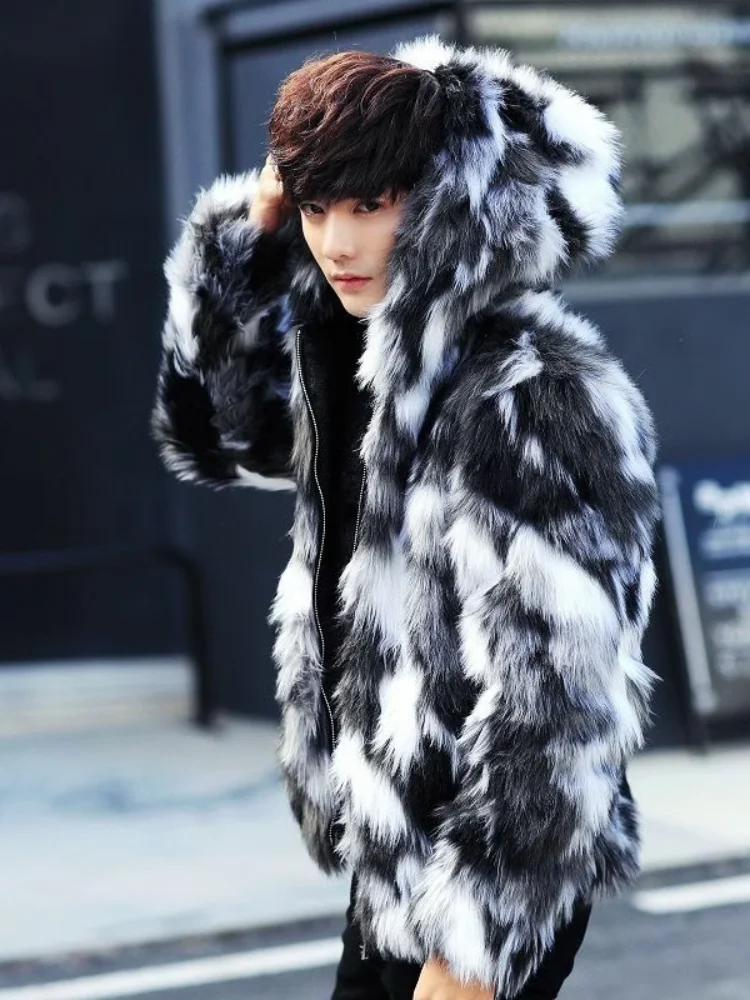 

Men's ort Thiened Faux Leather Jaet Autumn Winter Hooded Coat Ins Trendy Brand Inner Fce Social Youth Cotton Clothes