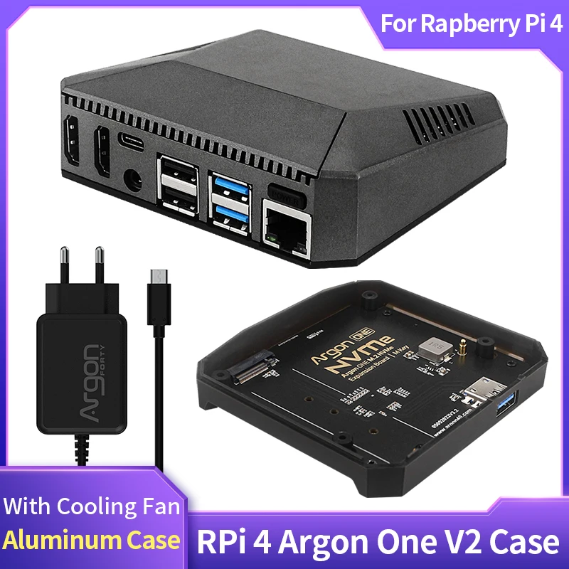 Argon One V2 Case for Raspberry Pi 4 Model B Passive Cooling Metal Shell Optional M.2 NVMe SSD Expansion Board for Argon ONE V2