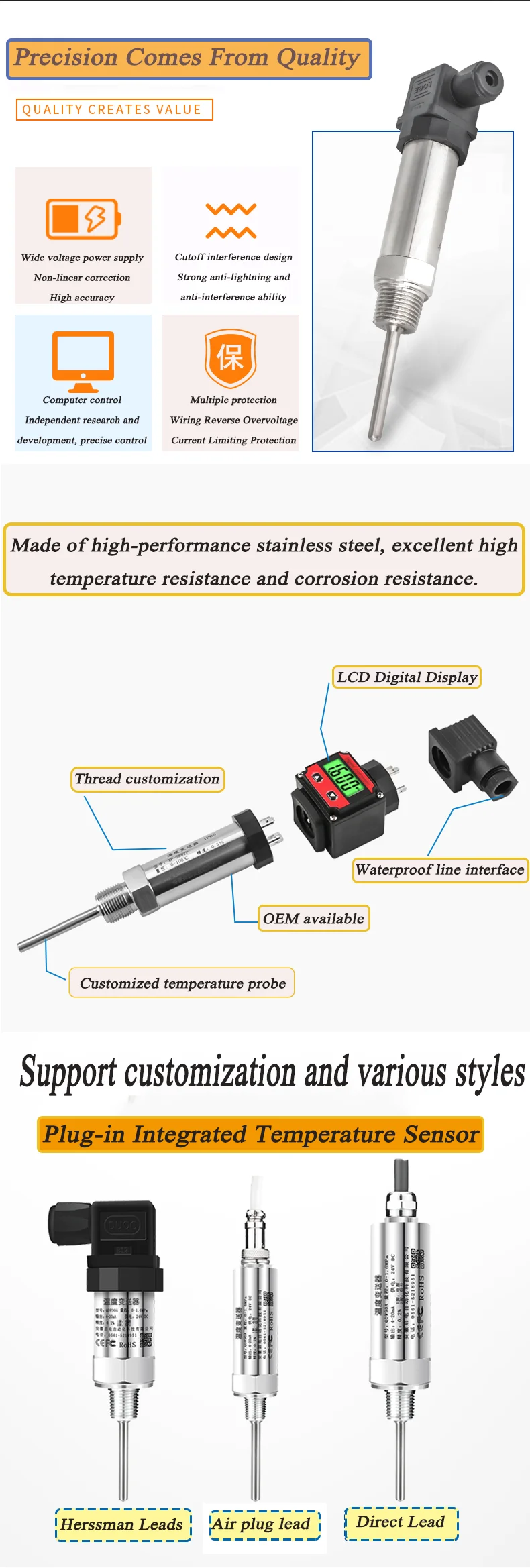 PT100 Temperatursensor 0-100 ℃ 0-200 ℃ -50-200 ℃ RTD-Temperaturwandler 4–20 mA 0–10 V 0–5 V RS485 PT100 Signalwandler – Detail 2