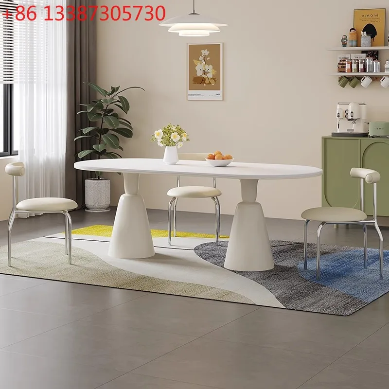 

Обеденный стол из овальной каменной плиты в кремовом стиле, в старинном стиле, для небольшой квартиры, в стиле легкой роскоши, французский обеденный стол.