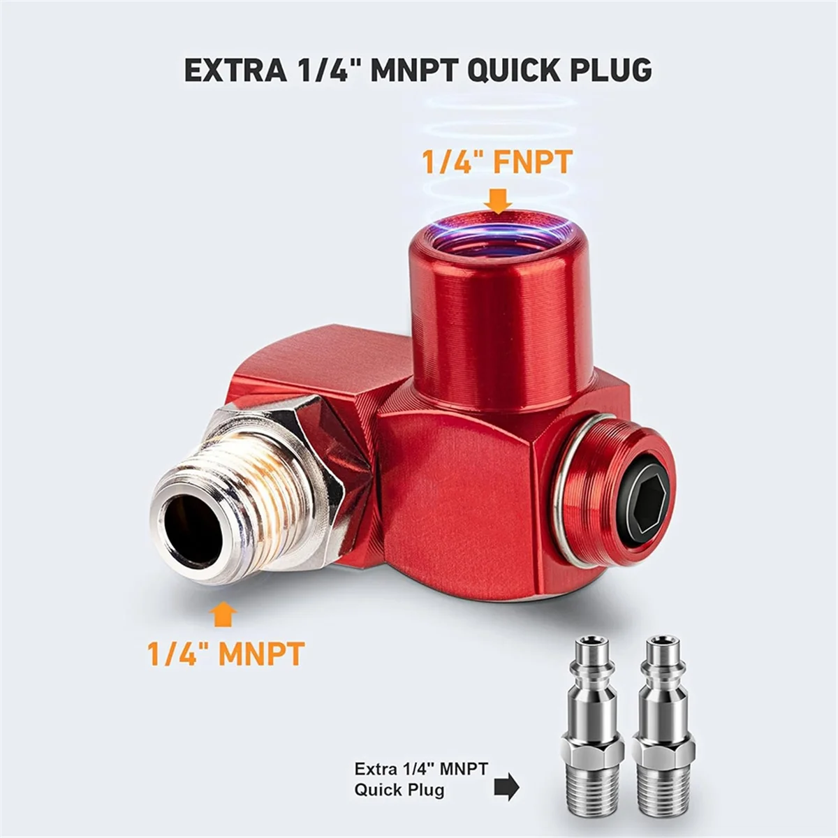 ABJZ 2-Packs 1/4 بوصة NPT تركيبات خرطوم هواء دوار 360 درجة، موصل خرطوم هواء بدون تسرب مع توصيل سريع MNPT 1/4 بوصة