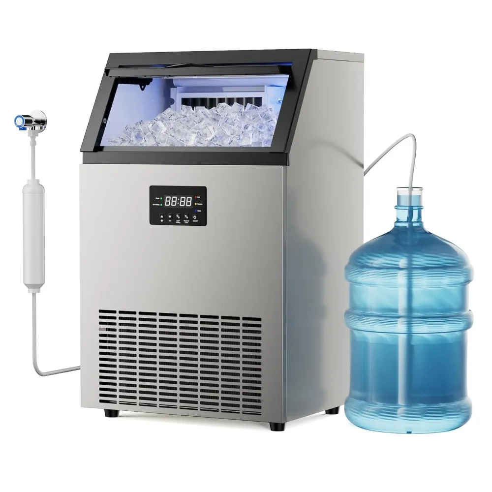 

Commercial Ice Maker 150 Lbs/24H with 50Lbs Storage Bin,Stainless Steel Ice Machine Under Counter or Freestanding,45 Cubes/Cycle