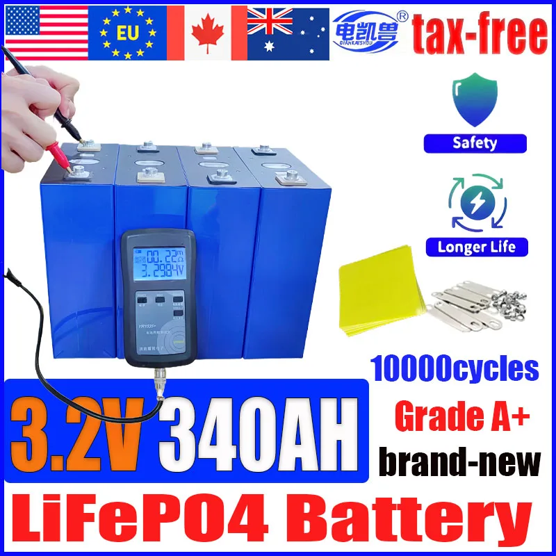 Lifep04 بطارية قابلة للشحن 3.2 فولت 340AH 10000 دورة لتقوم بها بنفسك 12 فولت 24 فولت 48 فولت RV EV قارب جولف الطاقة الشمسية التخييم خالية من العمل
