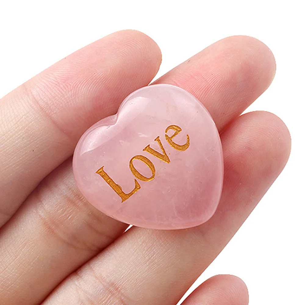 1pc 25mm Rose Quartz Heart Inspirational Stone Engraved Love Natural Pink Crystal Valentine's Day Gifts