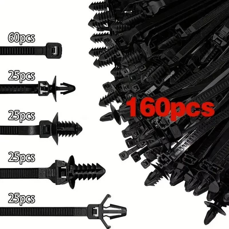 160PCS Car Wire Harness Fastener Tie Wrap Cable Clamp Clips Cable Ties Management Auto Wire Organizers For Auto Corrugated Pipe