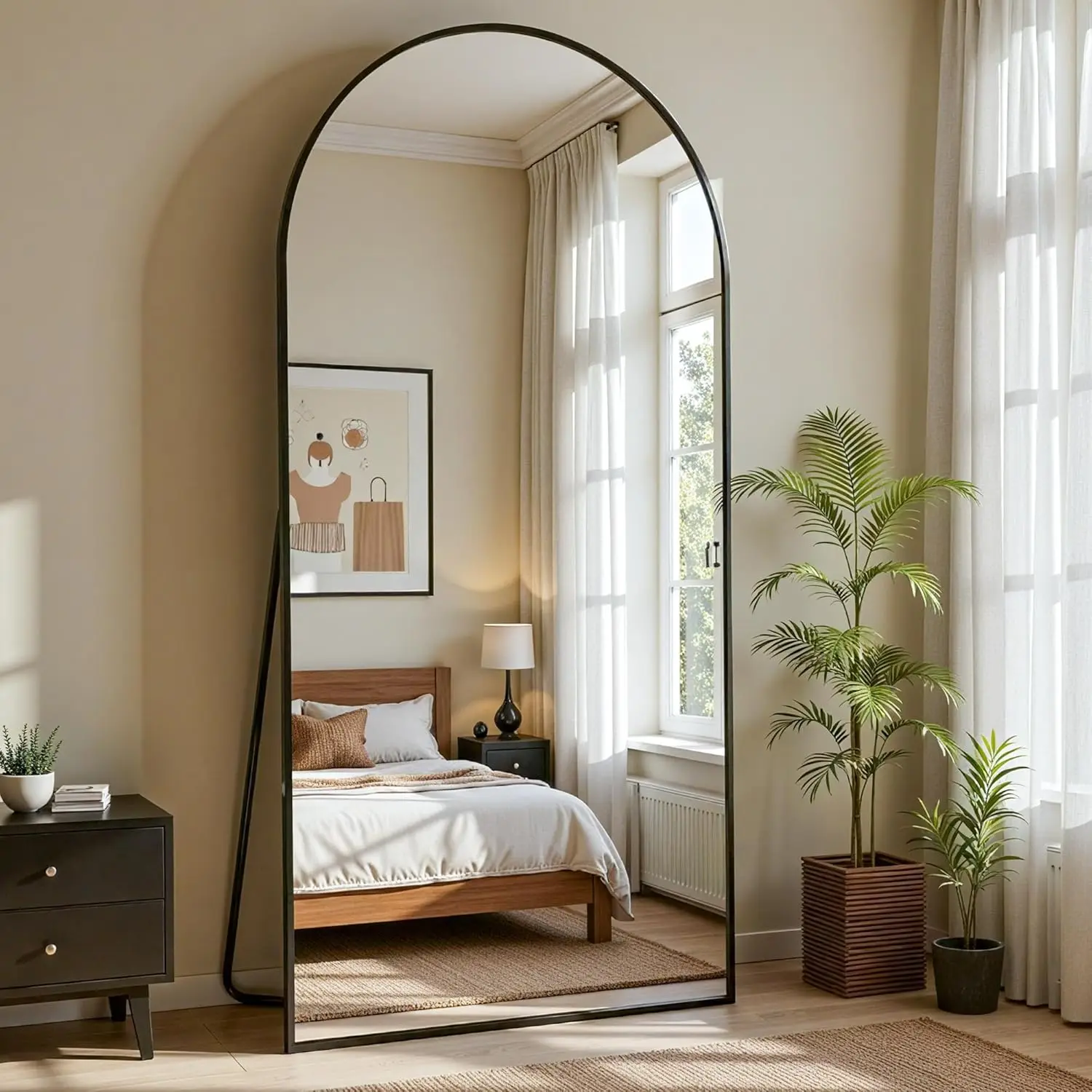 

69"x28" Arched Full-Length Mirror with Stand, Aluminum Frame for Bedroom, Living Room, Black